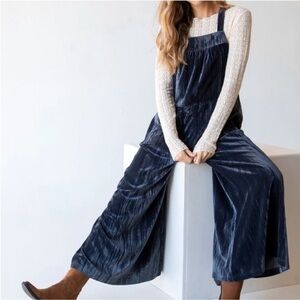 NATURAL LIFE Navy Wide-Leg Velvet Jumpsuit